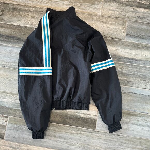 Adidas Vintage Windbreaker Bomber Jacket Black Zip Up Abstract Pattern Casual S - Picture 8 of 9